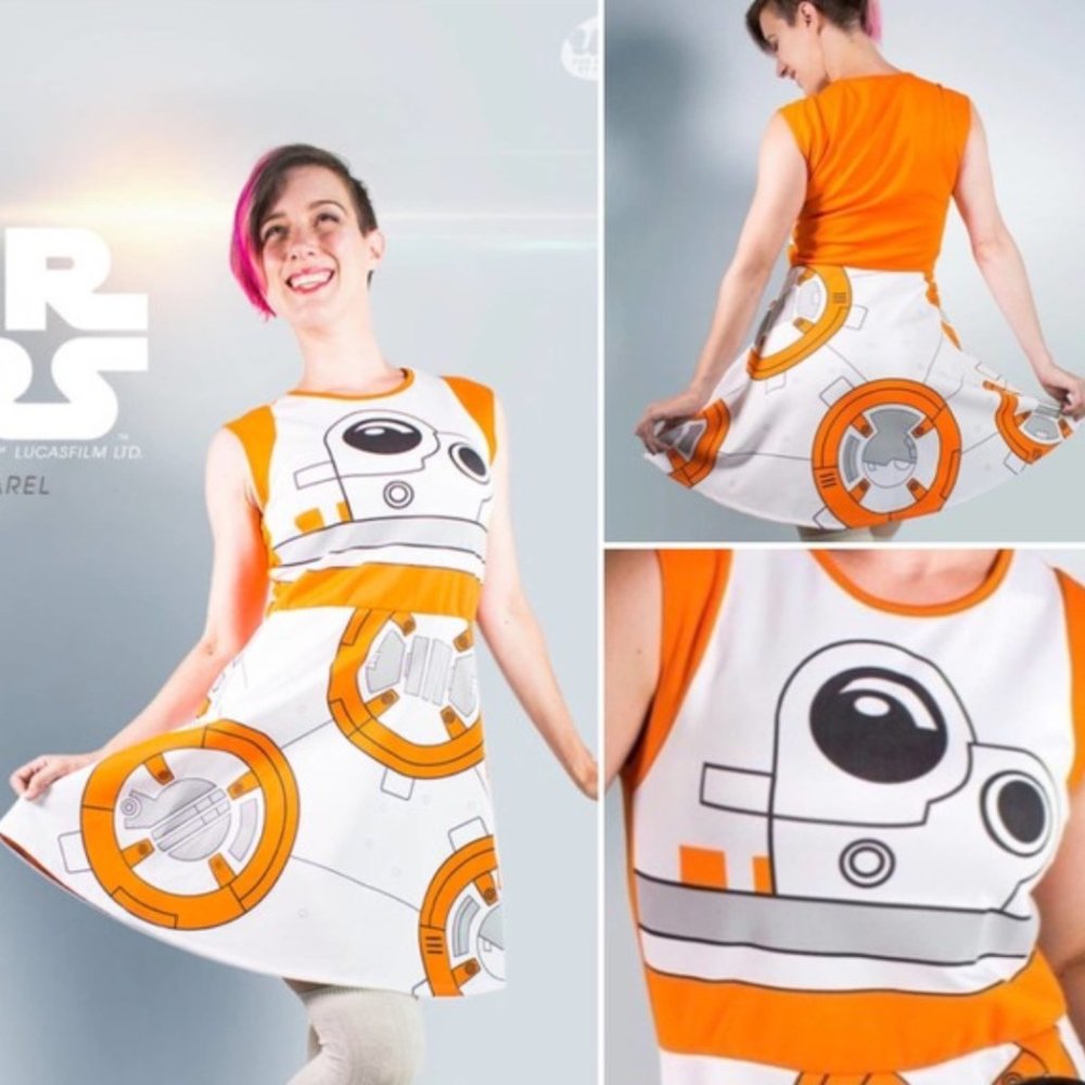 Star Wars BB8 Skater Dress Medium White Orange - Picture 11 of 11